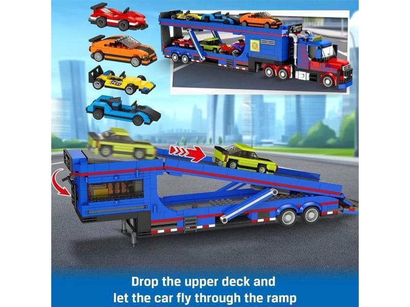  Set de construction camion transport 1050 pieces avec rampe ajustable et mini vehicules 151498_AAANZ42953_6_DROPFR - Conforama B
