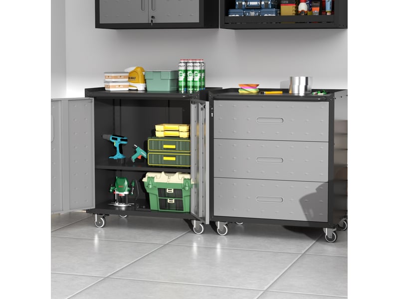  Armoire à outils métallique sur roulettes 75 x 42 x 88 cm noir et gris, 3 tiroirs pour garage et bureau  - Conforama B