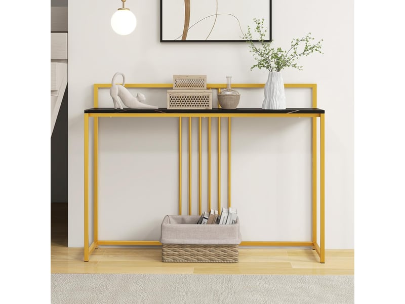 Table console d'entrée, meuble d'entrée, table haute et étroite, console économe en espace et moderne, avec structure métallique (noir)  - Conforama B