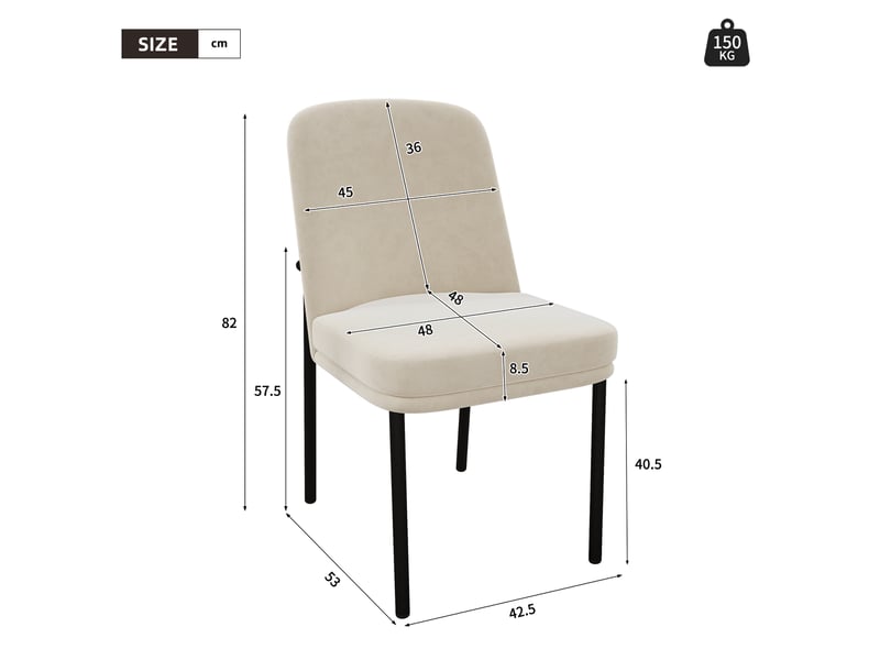  Chaises de salle à manger lot de 4 42,5x53x82 cm en métal beige, style contemporain  - Conforama C