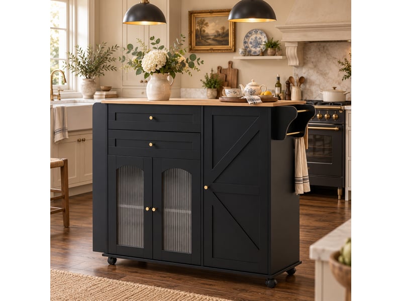  Desserte de cuisine mobile avec plan rabattable et rangement 110 cm homvra  - Conforama B