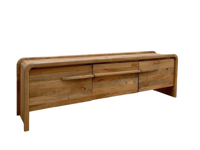  Meuble tv à 3 portes en bois de manguer masif naturel  - Conforama C