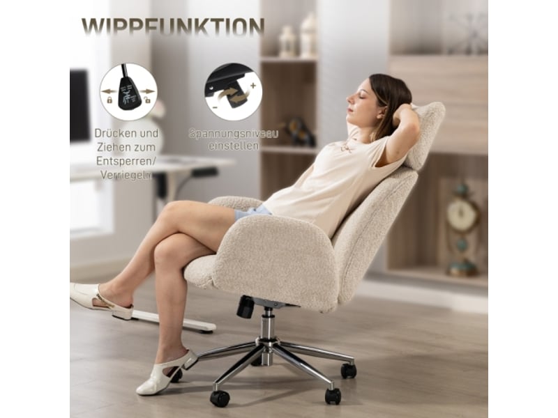  Chaise de bureau ergonomique avec appui-tête réglable, inclinable, réglable en hauteur, gris blanc  - Conforama D