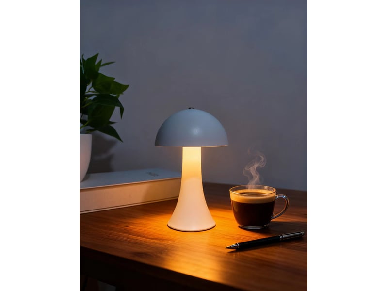 Lampe de table métal sans fil, design champignon – rechargeable usb, variateur tactile, vintage, pour intérieur et extérieur-blanc  - Conforama A