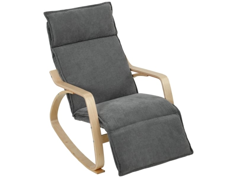  Fauteuil à bascule gris foncé aspect lin avec repose-pieds réglable 5 positions pour salon  - Conforama A