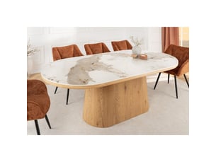 Table de salle à manger lumea – ovale 200 cm – effet marbre blanc – pied large – style contemporain