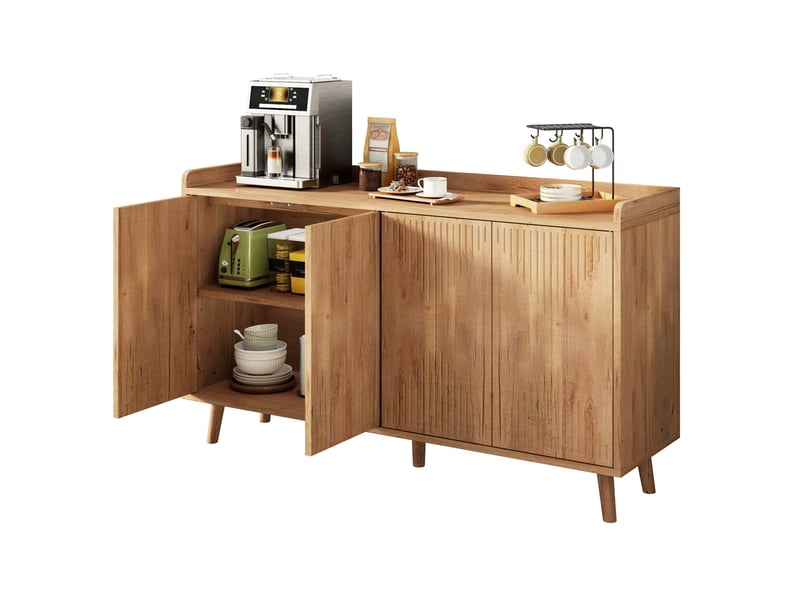  Buffet bas avec 4 portes étagères réglables et espace ouvert pratique pour cuisine et salle à manger en mdf naturel  - Conforama A