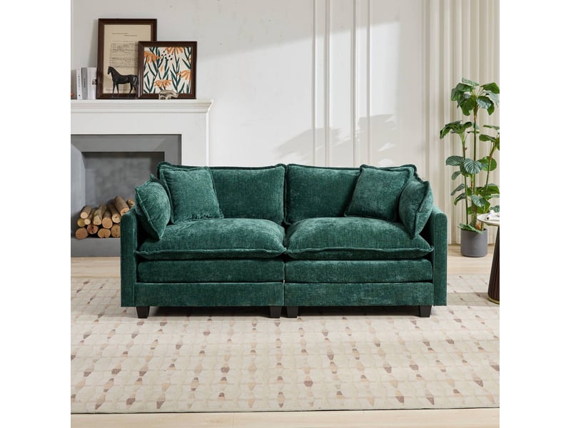  Canapé modulable 2 places en chenille vert - 198 x 75 x 84 cm  - Conforama C