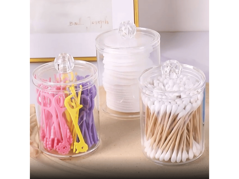  Lot de 3 pots distributeurs de cotons-tiges pour salle de bain - support en plastique blanc pour cotons-tiges  - Conforama E