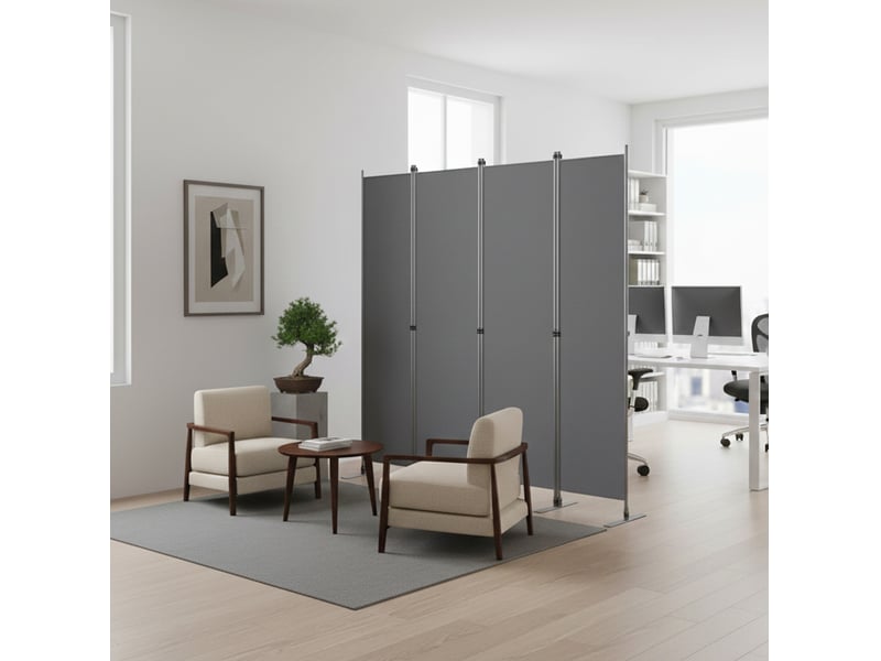  Paravent 4 panneaux gris, grand 2040 x 1800 mm, écran de vie privée pour bureau, chambre, salon, bureau de travail - bois  - Conforama E
