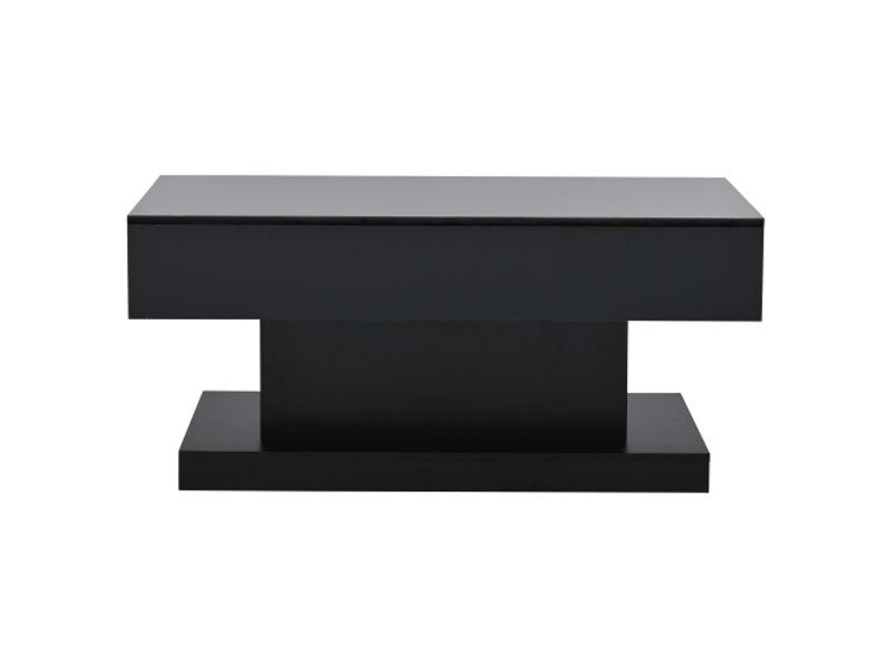 Table basse noire 100x50x45 cm avec 2 tiroirs, led, haute brillance, design épuré pour salon  - Conforama A