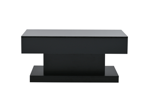 Table basse noire 100x50x45 cm avec 2 tiroirs, led, haute brillance, design épuré pour salon