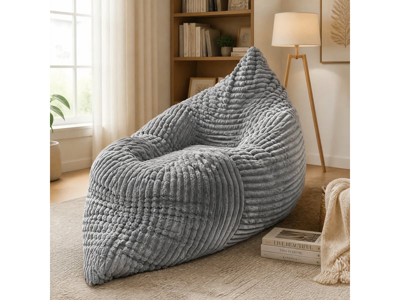 Grande fauteuil pouf convertible 180x125 cm pour la détente, sans assemblage, assise moelleuse, tissu côtelé gris clair  - Conforama B