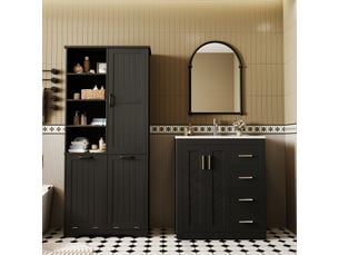 Armoire de salle de bain 78 x 35 x 172,7 cm,noir,panneau mdf laqué,double panier à linge,étagères réglables