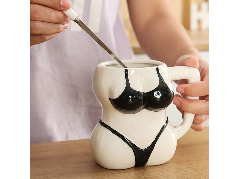  Mug en porcelaine, silhouette en bikini, noir, hauteur d’environ 12,2 cm  - Conforama C