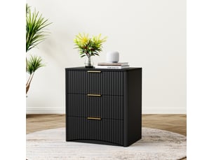 Table de chevet tcqpz 58 x 38 x 64 cm 3 tiroirs mdf noir poignées métalliques dorées