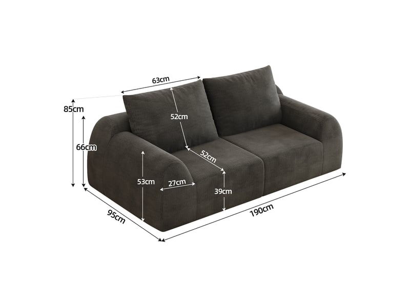  Canapé compressé 2 places, 190 x 95 x 85 cm, mousse haute élasticité, sans montage, tissu chenille, gris foncé  - Conforama C