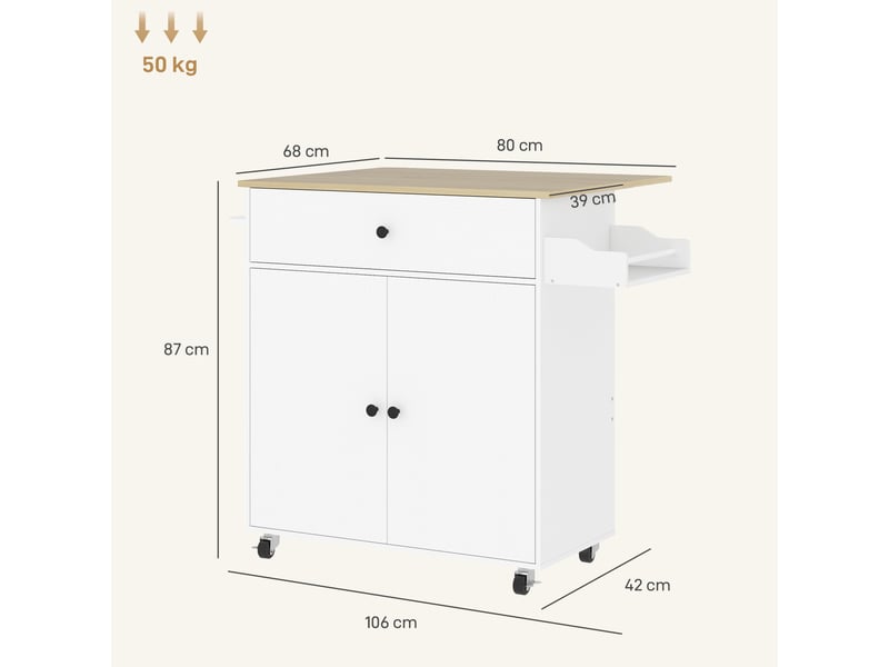  Desserte de cuisine à roulettes avec plateau rabattable 106 x 42 x 87 cm  - Conforama C