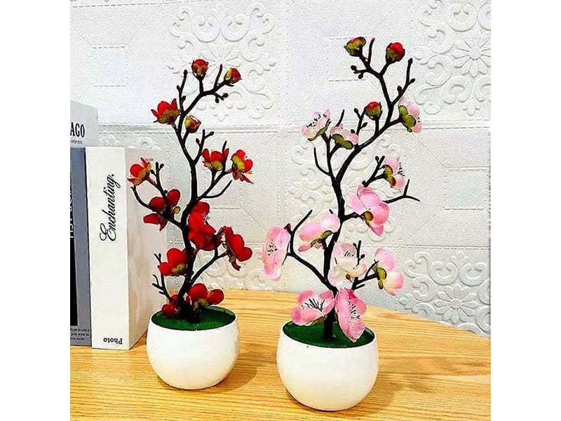  Plante artificielle en pot, fleur de prunier en plastiquerouge  - Conforama E
