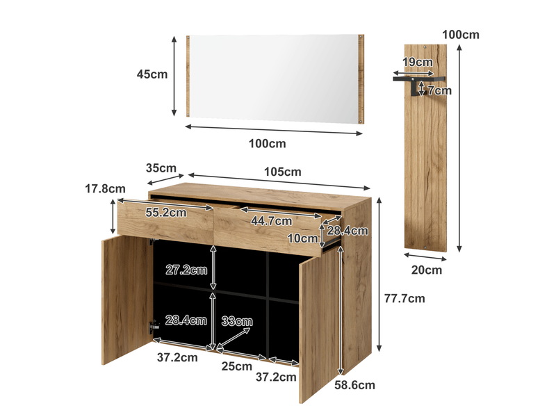  Ensemble d'entrée avec miroir, penderie et meuble à chaussures 125x35x178 cm  - Conforama C
