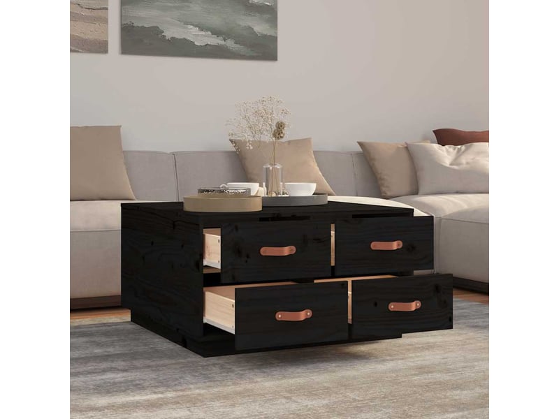  Table basse - table de salon - table à thé noir 80x80x45 cm bois massif de pin  - Conforama D