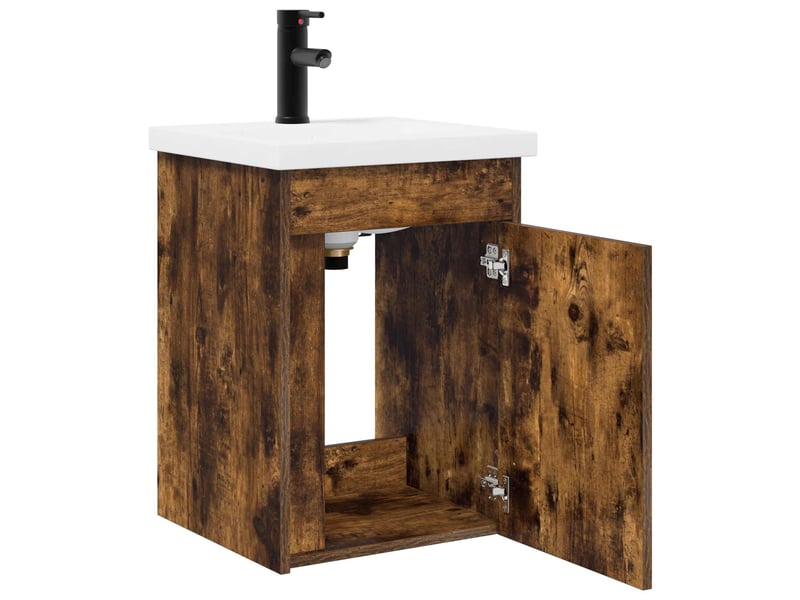 Meuble de rangement salle de bain avec robinet chêne fumé shl2657 - Conforama D