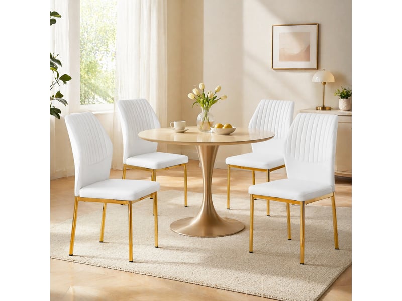  Lot de 4 chaises de salle à manger blanches et dorées en polyuréthane avec pieds en métal  - Conforama B
