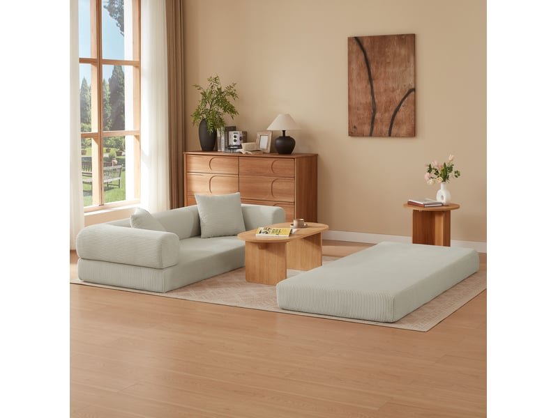  Canapé convertible 3 places 195x89x59 cm beige, sofa modulable, canapé de sol style tatami pliable pour salon et chambre  - Conforama E