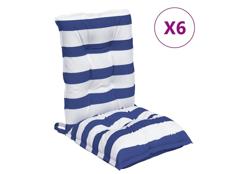  Lot de 6 coussins d'extérieur, coussins de chaise tissu rayé bleu et blanc cf56442  - Conforama A