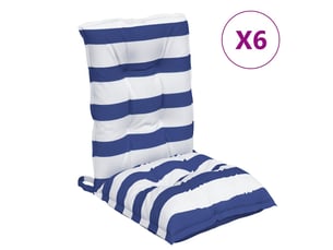 Lot de 6 coussins d'extérieur, coussins de chaise tissu rayé bleu et blanc cf56442