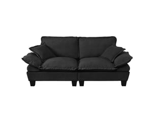 Canapé droit 2 places en tissu chenille noir, canapé segmenté moderne avec accoudoirs courbés pour salon contemporain