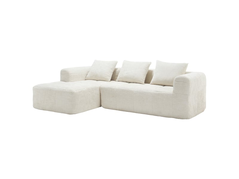  Canapé d’angle l 3 places chenille beige avec méridienne accoudoirs 3 coussins poche latérale sans montage  - Conforama B