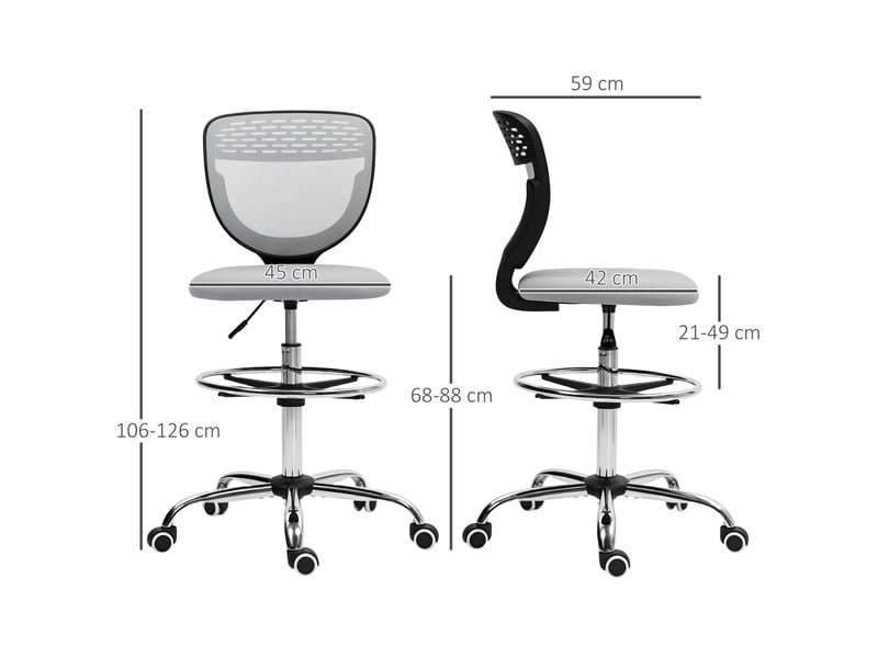  Chaise de bureau, chaise de travail, chaise de bureau, réglable en hauteur, rembourrée, gris clair  - Conforama E