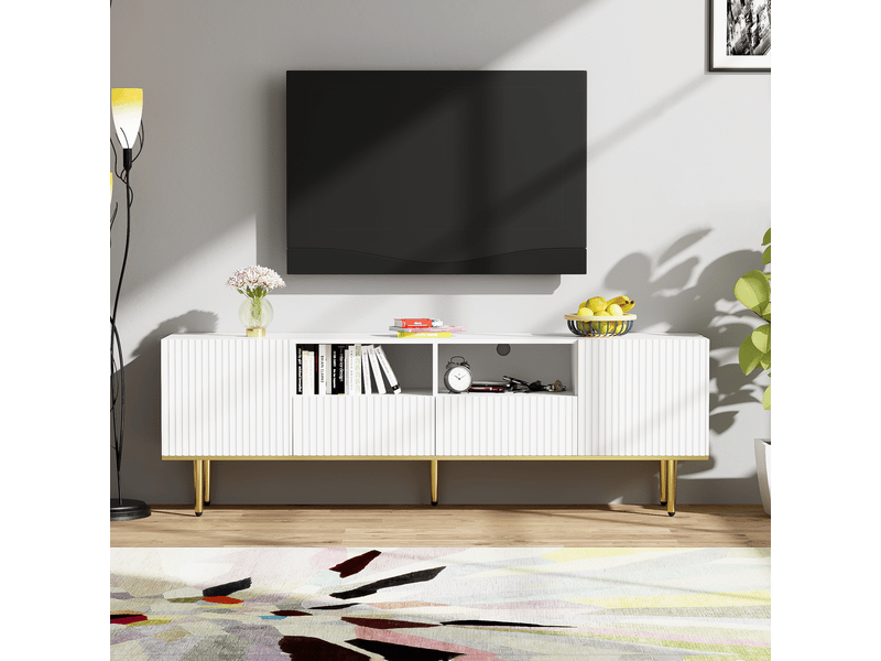 Meuble tv contemporain avec pieds dorés et cadre doré – rangements pratiques et design moderne - Conforama B