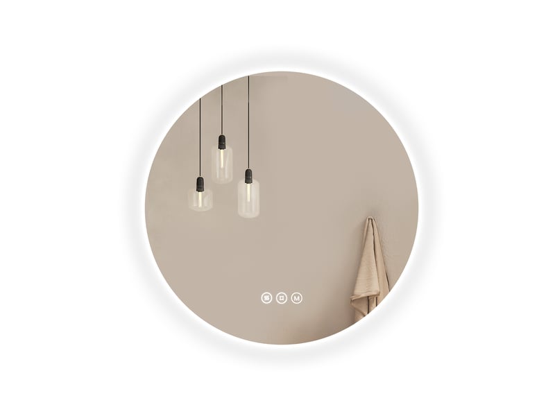 Emke miroir de salle de bain led rond diamètre 50 cm, anti-buée, rétro-éclairage sans cadre, interrupteur tactile, 3 couleurs de lumière - Conforama A
