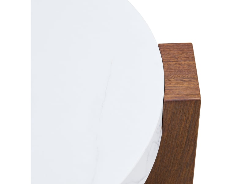  Set de tables basses gigognes rondes – mdf décor noyer et marbre blanc, verre transparent – ø 61 cm  - Conforama E