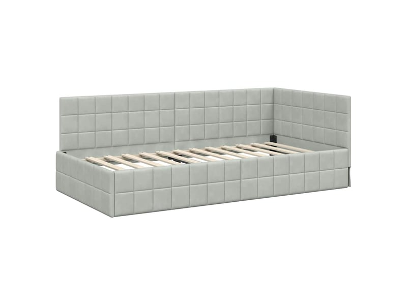 Lit adulte ; lit simple ; cadre de lit d'angle gris clair 90x190 cm velours  - Conforama B