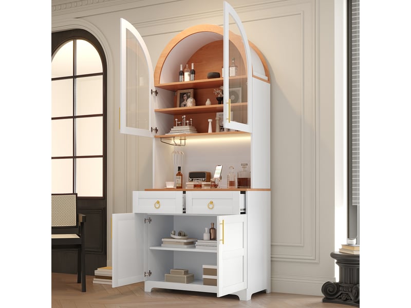  Buffet haut vitrine led 4 portes et 2 tiroirs avec prises blanc 80 × 40 × 180 cm IKSETERA TRADING LTD - Conforama D