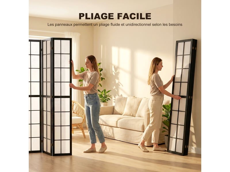  Paravent interieur pliable 4 panneaux 160 x 170 cm séparateur de pièce pour salon chambre à maison coucher, noir  - Conforama E