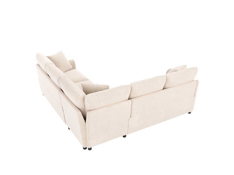 Canapé d'angle en l 5 places 217 cm beige en chenille, ressorts ensachés et accoudoirs galbés Fay Lum - Conforama D