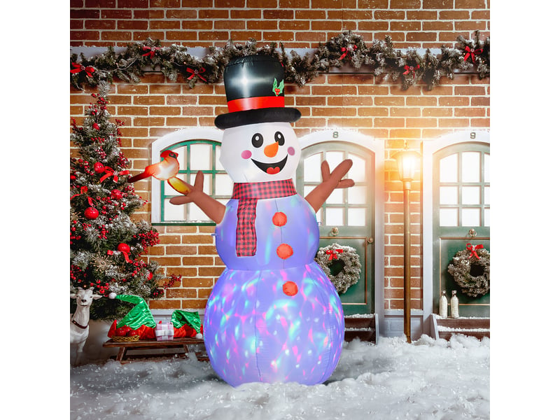  Bonhomme de neige géant, 2,40 m, décoration de noël, avec led, autogonflant, polyester  - Conforama C