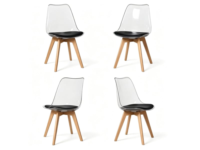  Lot de 4 chaises de salle à manger avec coussin en similicuir noir et pieds en bois  - Conforama A