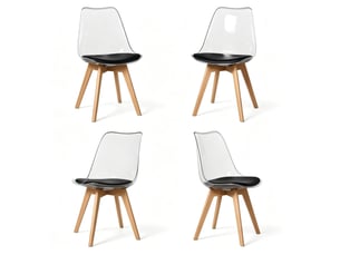 Lot de 4 chaises de salle à manger avec coussin en similicuir noir et pieds en bois