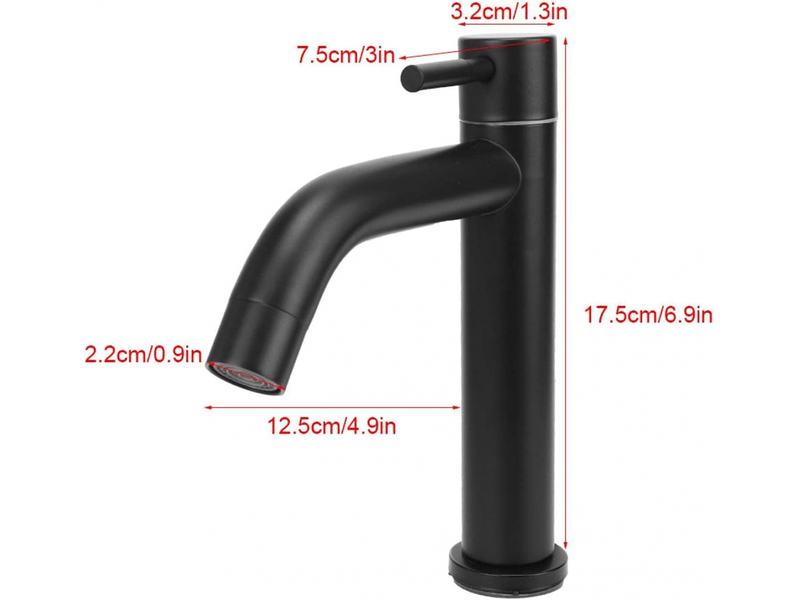  Robinet de salle de bain en acier inoxydable, robinet d'eau froide à poignée unique (noir), tuyau de 60 cm  - Conforama C