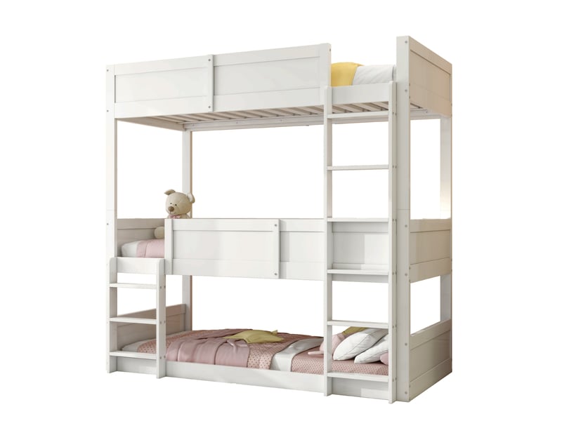  Lit superposé triple enfant modulable 90x200 cm blanc  - Conforama A