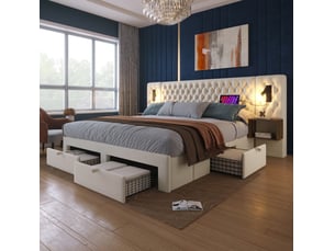 Lit avec rangement 180x200 cm MIVRAY    coloris beige