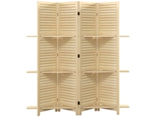 Paravent intérieur 4 panneaux 3 étagères pliables séparateur de pièce portes persiennes bois de paulownia naturel
