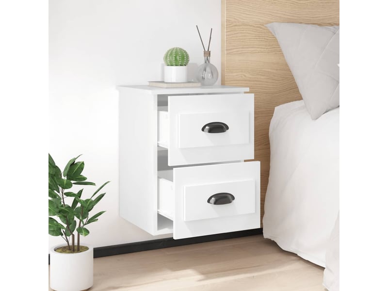  Table de chevet - cabinet de chevet - table de nuit murale blanc brillant 41,5x36x53 cm  - Conforama B