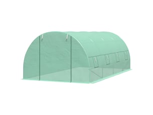 Serre tunnel avec porte enroulable et 8 fenêtres, serre de jardin avec couverture en pe et structure en acier, 6 x 3 x 2 m, verte