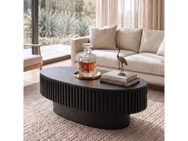  Table basse ovale 98x60 cm, noir, avec coffre Fay Lum - Conforama B